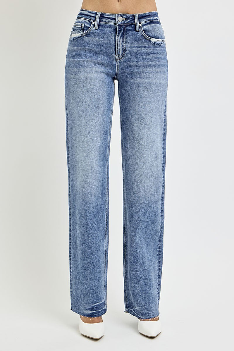 Avery High Rise Straight Leg Jeans with Pockets