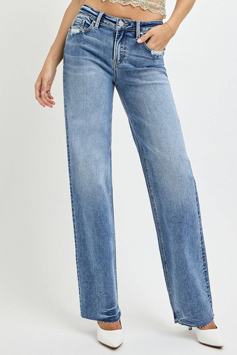 Avery High Rise Straight Leg Jeans with Pockets