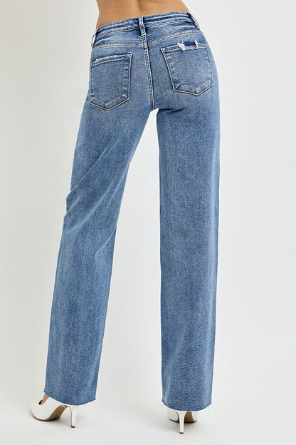 Avery High Rise Straight Leg Jeans with Pockets