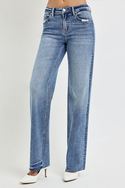 Avery High Rise Straight Leg Jeans with Pockets